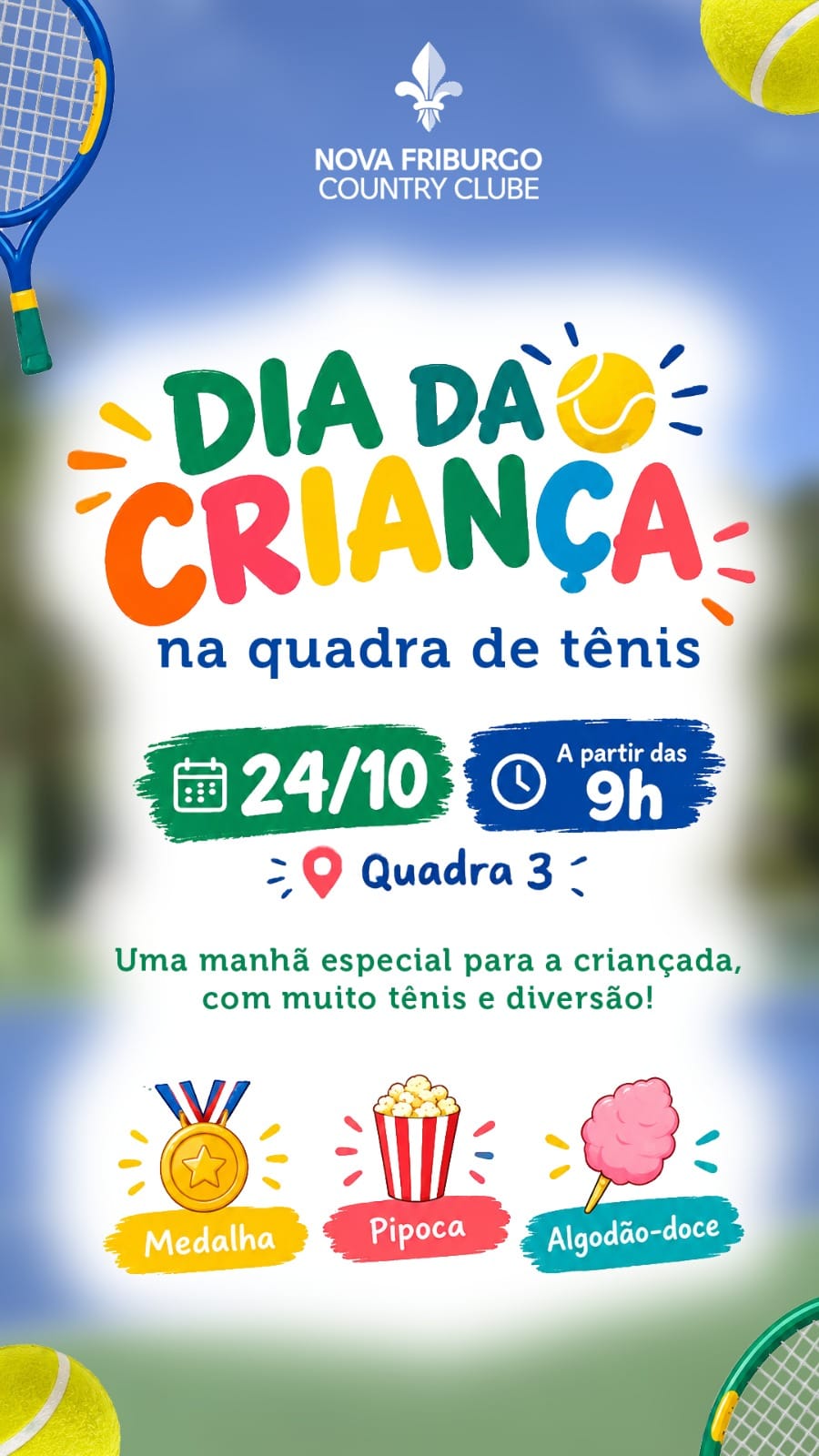 Manhã especial para as crianças na quadra de tênis