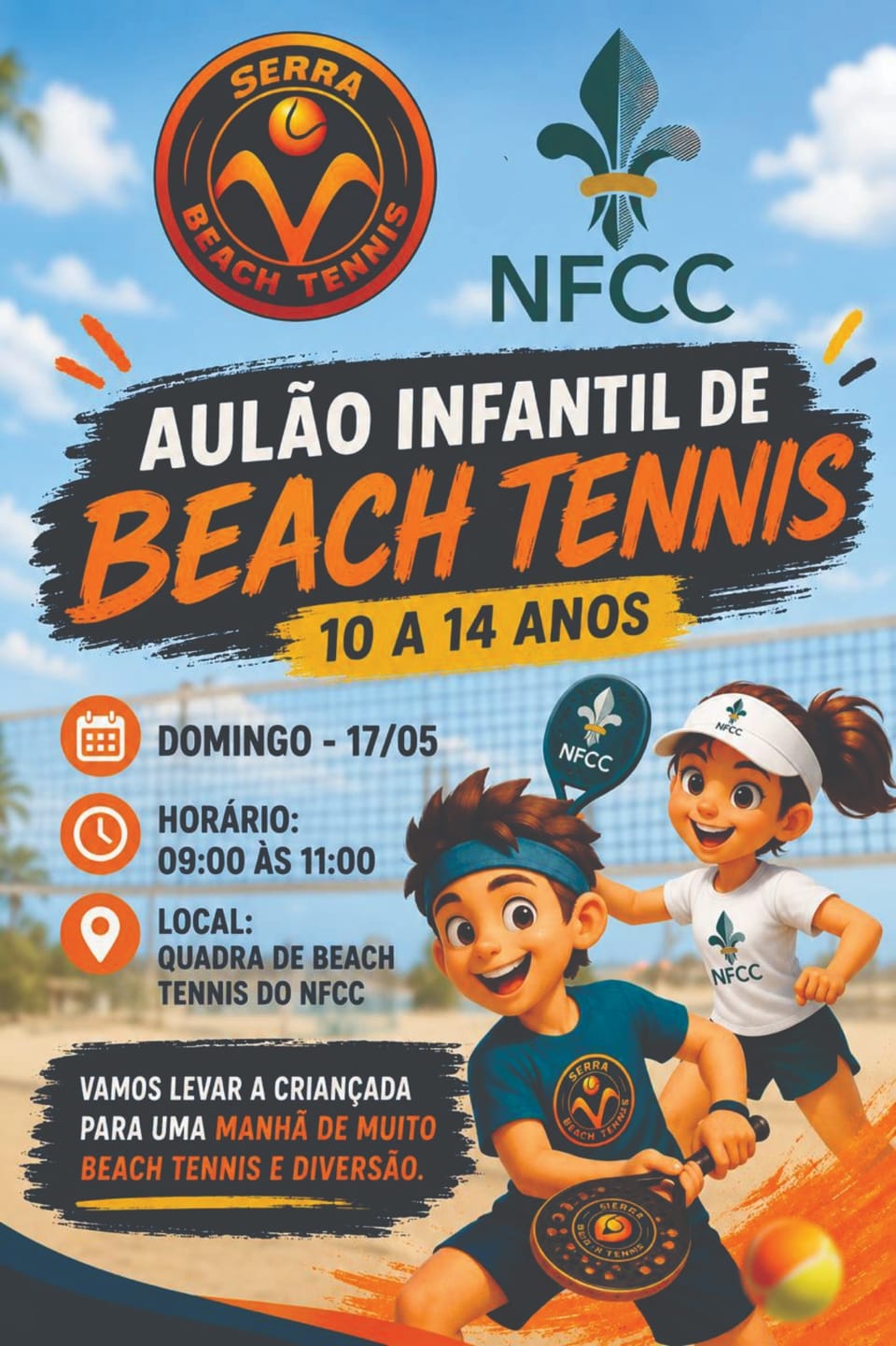 PÉ NA AREIA: VEM AÍ O AULÃO INFANTIL DE BEACH TENNIS!