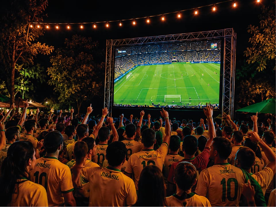 Brasil em campo e a torcida reunida no Bar do Pergolado