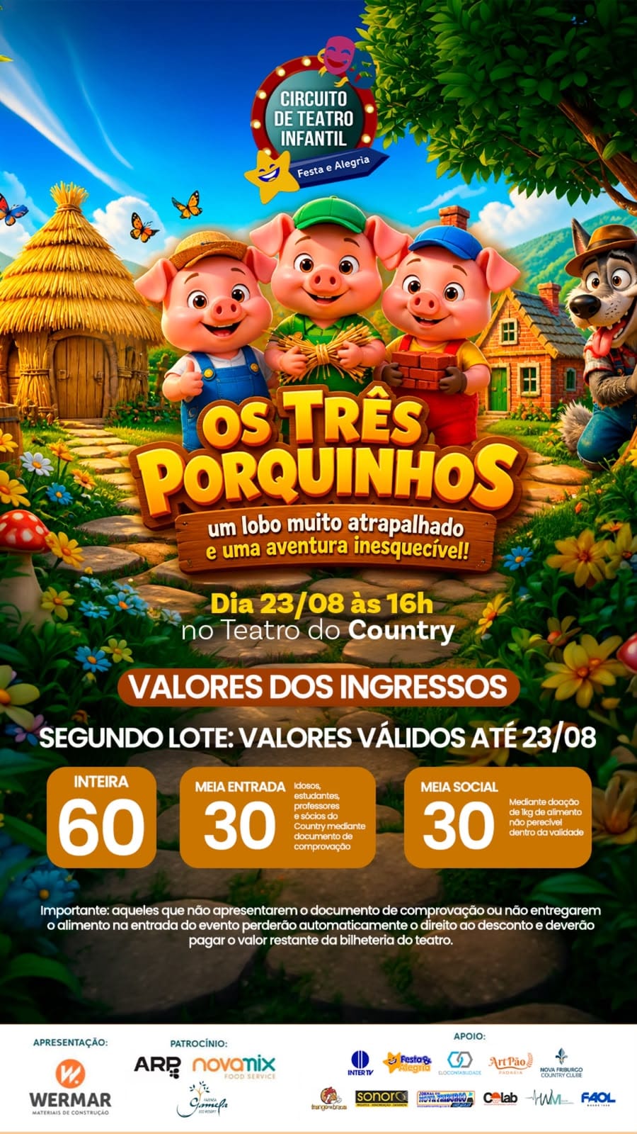 Os Três Porquinhos chegam ao Teatro do Country Clube