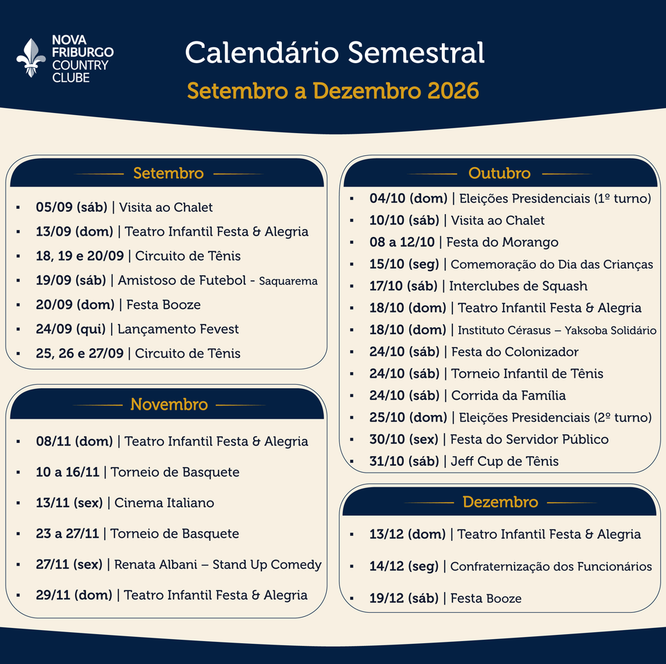 Programe-se para os próximos eventos do Clube